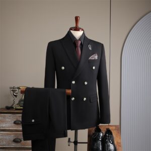 Black Double-Breasted Slim High-End Suits for Men Business, Groom Wedding Dress