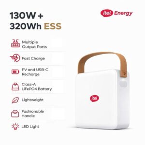 itel 100,000mAh 320Wh Power Go Portable Power Station 130W, LiFePO4 Battery IESS-320T
