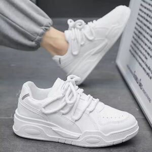 Men's All-White Casual Sneakers - Chunky Sole, Lace-Up Design, Stylish Daily Wear Shoes for Trendy Outfits