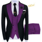 High End Men's 3 Pieces Formal Sets Slim Costume Homme Shawl Lapel - Purple